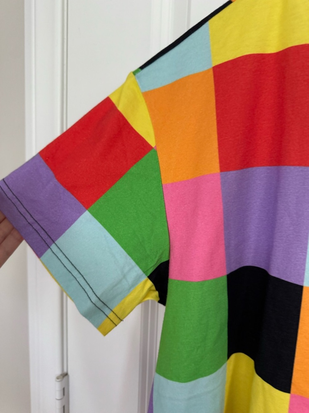 Teddy Fresh Colorblock Patchwork Tee Rainbow Checkerboard Streetwear S - Picture 4 of 9